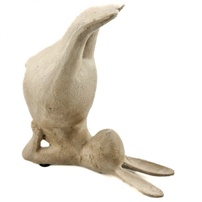 Aardewerk ornament konijn yoga beige