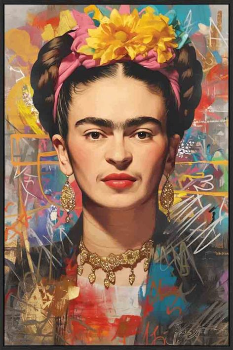 Schilderij high gloss popart Frida Kahlo 