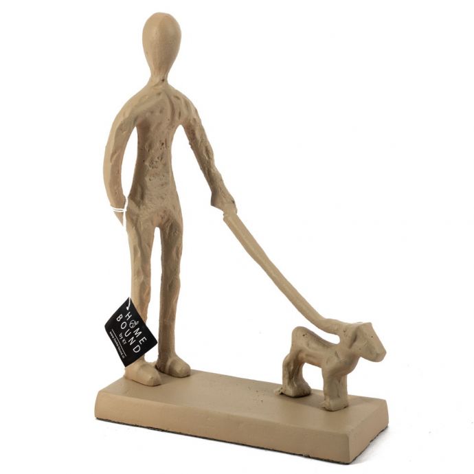 Decoratiebeeld metaal man met hond beige