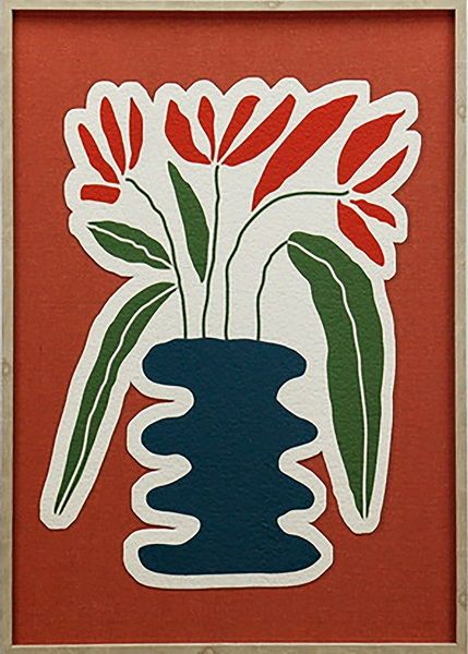 Schilderij vaas met bloemen relief