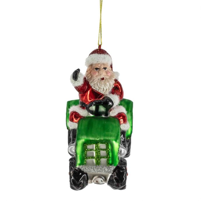 Kerstbal kerstman op tractor 